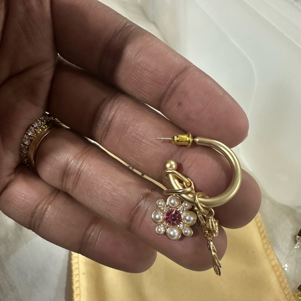 Elegant Gold and Pink Pearl Hoop Earrings